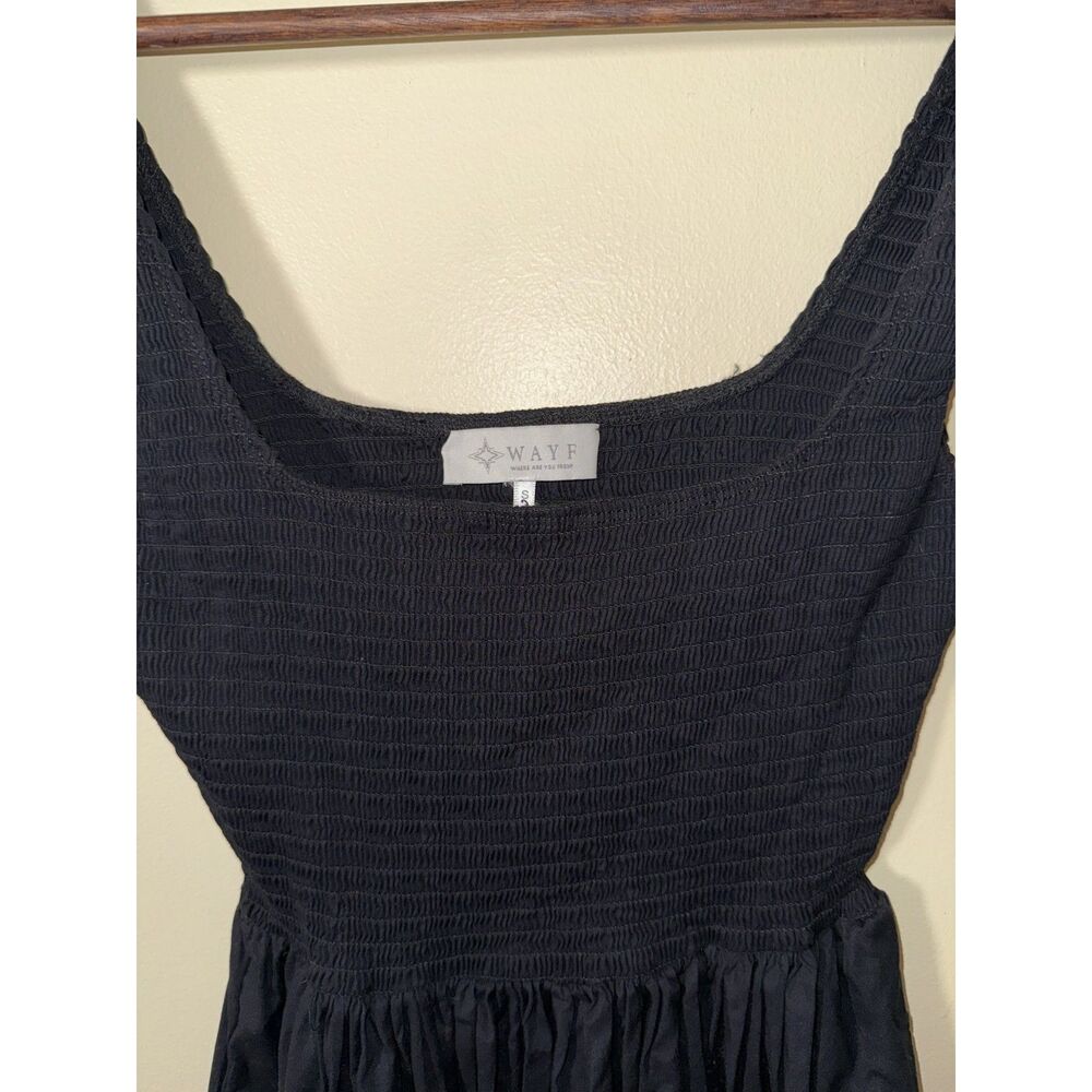Wayf Smocked Bodice Square Neck Midi Dress Black Pockets Size S - Picture 5 of 12